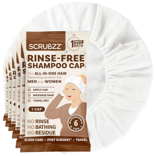 Scrubzz Shampoo Caps No Rinse for Elderly and Bedridden Patients, Rinse Free Shampoo Caps for Post Surgery and Hospital Stays, Waterless Hair Washing Shower Caps - Coconut Vanilla - 6 Pack