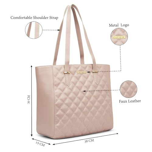 Image of Caprese Tilly Large Tote Bag for Women | Stylish Quilted, Durable, Multi-Compartment Design for Work, Travel, Shopping | Large Capacity, Comfortable Straps, Ideal for Tab & Essentials