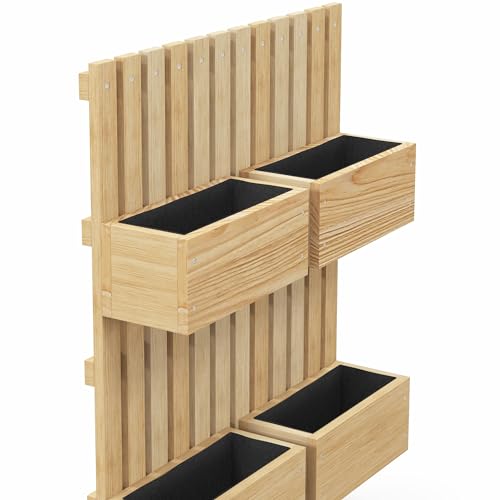 Wall Mounted Vertical Garden Planter with Trellis, 4 Box Raised