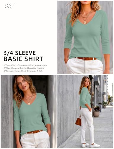 Image of Meetrendi Women 3 /4 Sleeve Scoop Neck Top Cotton Slim Fit Basic T-Shirt | Premium cotton blend, Sleek Scoop Neck, Versatile basic tee, Wear to work, Casual, Layering, Medium-weight, Breathable