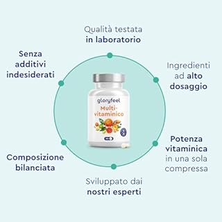 Multivitaminico Integratore Completo, 180 Compresse per 6 Mesi di Scorta, Vitamine A, B, C, D3, E e Minerali Essenziali, Calcio, Zinco e Selenio, Senza Additivi, Qualità Testata