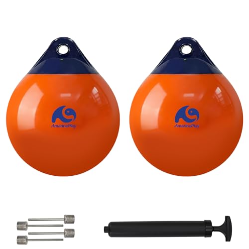 Round Boat Fenders Ball Boat Buoy Balls Anchor Buoy Float,12inch Boat Mooring Buoys Ball for Lake,Inflatable Dock Bumper Balls Boat Bumper Buoy for Docking/Anchor,Soft Vinyl Protect Pontoon Jon Boat