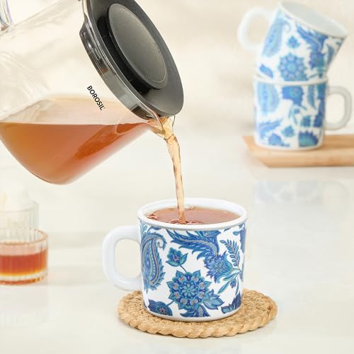 Image of Larah by BOROSIL 180ml x 6pc Opalware New Iris Tea /Coffee Mug Set, Microwave & Dishwasher Safe Embossed Design Crockery Set Ideal for Daily Use & Gifting