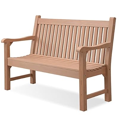 Psilvam 2-Person Outdoor Bench with 700 Lbs Weight Capacity, Poly Lumber Weatherproof Garden Bench Seating for Porch, Balcony and Park, All-Weather Patio Bench Furniture (Teak)
