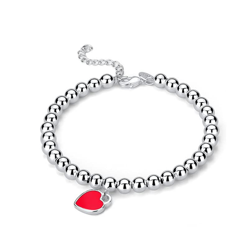 YDYDTTKD Pulsera de Plata 925, Cuentas esmaltadas, Colgante de corazón para Mujer, Regalo de joyería de Boda