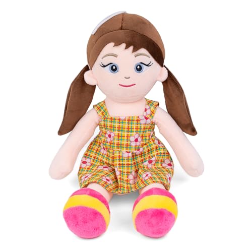 Image of Mirada Floral Print Dress Doll Soft Toy - 38cm |Cute Adorable Plush Stuffed Doll for Kids & Girls | Super Soft Cuddly Toy for Birthdays, Playtime & Room Decor
