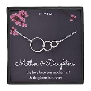 EFYTAL Mother Daughter Necklace, Sterling Silver or Gold Plated Infinity Circles, Mom Necklace for Women, Mom Gifts from Daughters, Daughter Gift from Mom, Birthday Gifts for Mom (925 Sterling Silver)