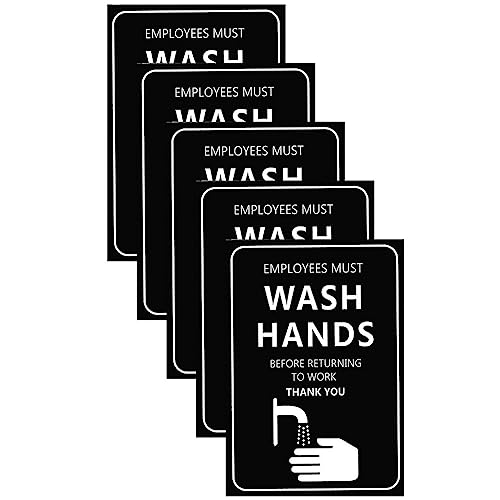 Image of CVANU Employees Must WASH HANDS Before Returning to Work Warning Safety Self-Adhesive Waterproof PVC Vinyl Sign Sticker Size (11.7inchX8.3inch) Pack of 5