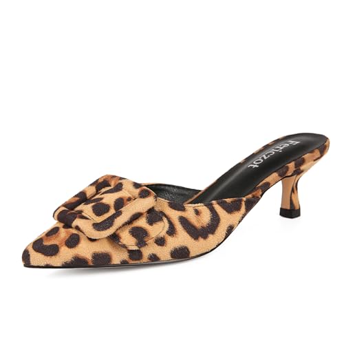 Image of Fericzot Mule Slippers for Women,Slingback Buckle Pumps Pointed Toe Kitten Heels Shoes Slides Backless Dress Sandals