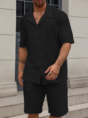 Image of Zilcon Mens Polo Shirt and Shorts Sets Outfits 2 Piece Fashion Summer Tracksuits Casual Short Sleeve Set
