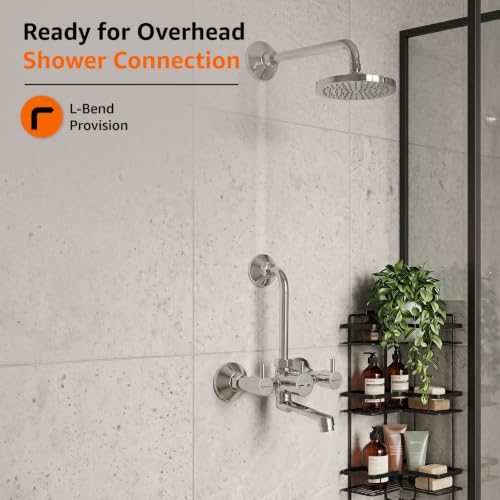 Image of Amazon Basics Wall Mixer | Dual Flow Type | ABS Plastic Body with Ceramic Disc Cartridge and L-Bend Provision | 1 /2 BSP Inlet | Bathroom Use [Chrome]