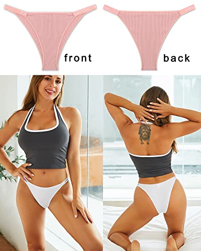 Image of FINETOO Womens Underwear Cotton High Cut String Bikini Panties Low Rise Hipster Ladies Sexy Cheeky Underwear 6 Pack