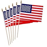 6 Pack Small American Flags/Mini American Flag for Outdoor US 4x6 Inch American Hand Held Stick Flag with Safety Spear Top, Patriotic 4th of July Decorations Veteran's Day Decorations