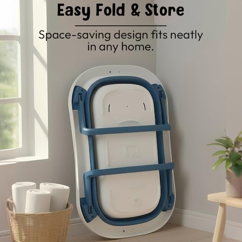 Image of StarAndDaisy Bath Tub for Baby 0-5 Years /Foldable Bath tub for Kids with Cushion, Space Saving Design, Newborn Baby Folding Bathing Tub Girls & Boys, Easy to Store- Dark Blue
