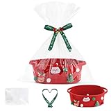 Yiomxhi Geschenkkorb Leer Präsentkorb mit Cellophantüte und Schleife, Geflochten Korb Aufbewahrung für Geschenke mit Griffen für Babyparty Hochzeit Geburtstag Weihnachten (Rot)