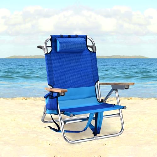 Adults' 300 LBS Capacity Beach Chair with 5 Position Recline and Pouch Straps