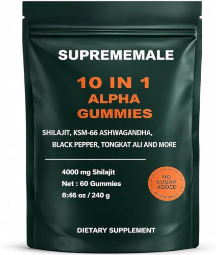 KXVUDE Supreme Male Alpha Gummies Alpha Shilajit Gummies with Ashwagandha Tongkat Ali & Black Musli Supports Daily Energy 60 Count