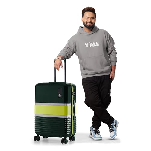 Image of Nasher Miles Mexico Hard-Sided Polycarbonate 8 Wheels Double Spinner Check-in Luggage Dark Green and Lime 28 inch |75cm Trolley Bag, Large