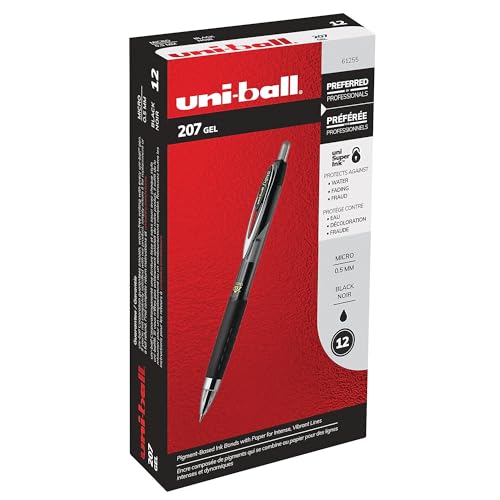 Uni-Ball Signo 207 Gel Pen 12 Pack, 0.5mm, Black, Writing Instrument