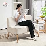 HOMCOM Sofa 2 Sitzer Couch, Kleine Loveseat mit Cord-Optik Modern Polstersofa für Wohnzimmer, Schlafzimmer, kleinen Raum, Cremeweiß 117 x 56,5 x 77 cm