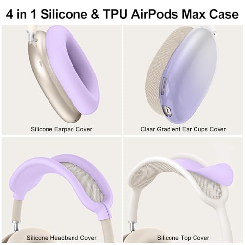 Image of Silicone Case Cover for AirPods Max 2, Clear Gradient Soft TPU Ear Cups Cover /Ear Pad Case Cover /Headband Cover for AirPods Max 2 /1 (2026 /2024 /2020),Transparent Accessories for Apple AirPod Max,Purple