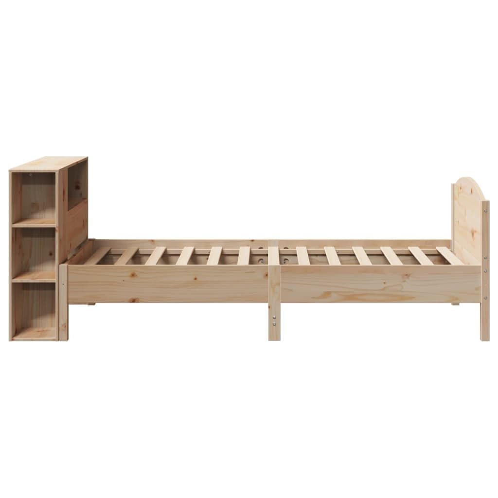 lite drewno sosnowe z regałem na książki 75x190 cm Brąz | Łóżko sosnowe z regałem 75x190 cm, drewniane łóżko z półkami, bez materaca, stelaż lity