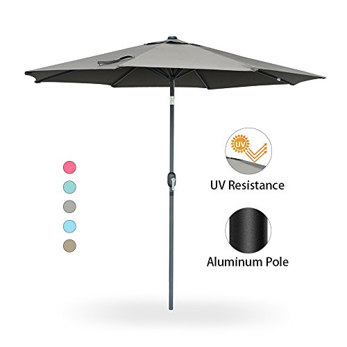 Snail 9 feet Aluminum Patio Umbrella Sun ray Protection Fade Resistant Outdoor Market Umbrella with Push Button Tilt, 8 Ribs, 4 Colors (Chocolate)