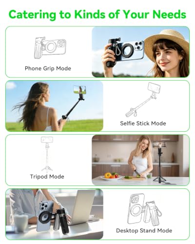 CloudValley Magnetic Selfie Stick & Mini Tripod, 360° Rotation Extendable Handheld Stabilizer/Camera Grip with Remote, 5 in 1 Portable Phone Stand for iPhone/Android, Travel Vlog, Live Stream, Black - image 2