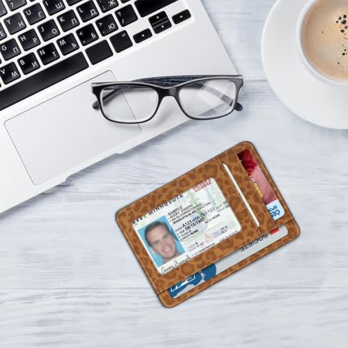 Image of FINTIE Slim Minimalist Front Pocket Wallet, RFID Blocking Credit Card Holder Card Cases with ID Window for Men Women (Leopard Print)