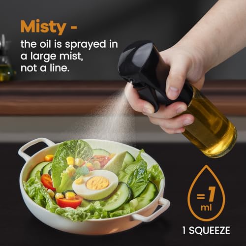 Oil Sprayer For Cooking, 2024 Newest Upgraded Olive Oil Sprayer and Dispenser for Kitchen, Food Grade Oil Spray Bottle for Cooking, Air Fryer, Deep Frying, BBQ (Black, 220ml) - Image 3