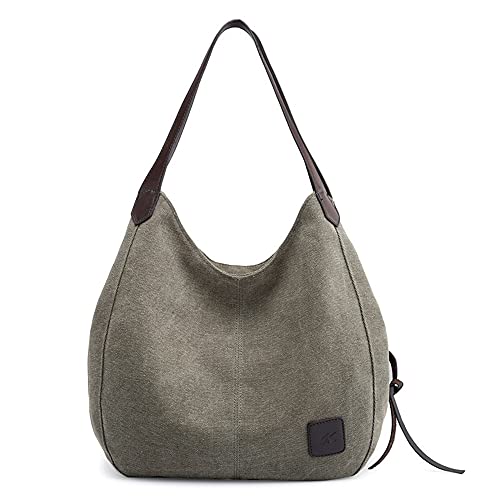 Sac à main en toile de coton vert militaire décontracté chic taille moyenne