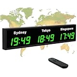 Reloj de zonas horarias mundiales, reloj digital de pared de 3/4/5 zonas horarias con control remoto, pantalla HD, nombres de ciudades intercambiables, carcasa de aluminio para uso en la oficina