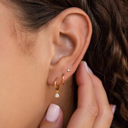 Gold Earrings Set for Women, 14K Gold Plated Stud and Cartilage Earring Sets for Multiple Piercing, Hypoallergenic Stackable Small Gold Huggie Hoop Earrings for Women Jewelry3