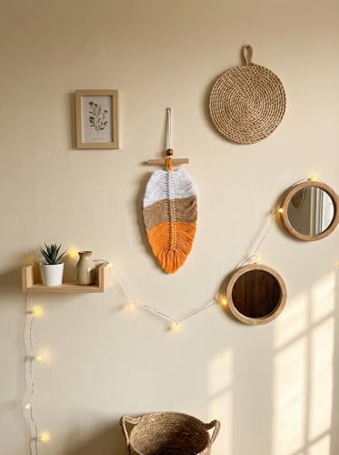 Image of JH Gallery Handmade Tricolor Macrame Leaf Wall Decor, Boho Cotton Rope Hanging with Wooden Beads for Bedroom, Living Room, Balcony and Home Decoration. (Pack of 2)