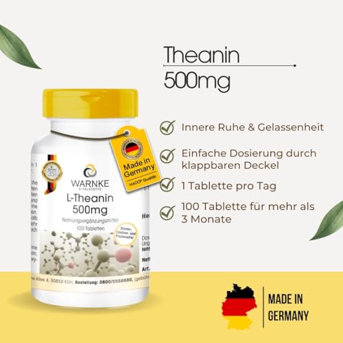 L-Theanin Tabletten - 500mg - 100 Tabletten - vegan - Aminosäure | Warnke Vitalstoffe - Deutsche Apothekenqualität