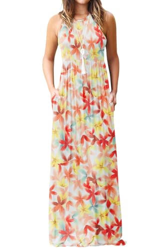 Image of DEARCASE Women's Sleeveless Summer Maxi Dress with Pockets,Beach,Vacation