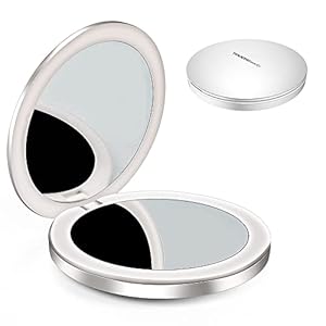 TOUCHBeauty Compact Makeup Mirror, Portable LED Lighted Makeup Mirror, 1X 2X Magnifying Mirror, 3.5 inch Pocket…