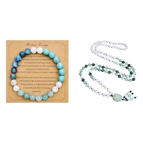 Ayriwoyi Blue Turquoise Bracelet 108 Mala Beads Blue White Necklace Cover