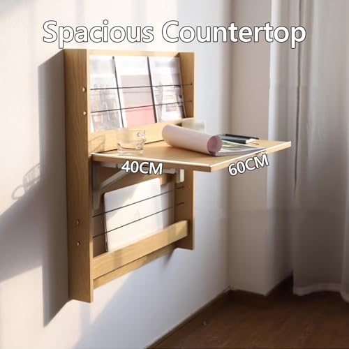 Table pliante murale stable en bois jaune structure robuste 75x63 cm
