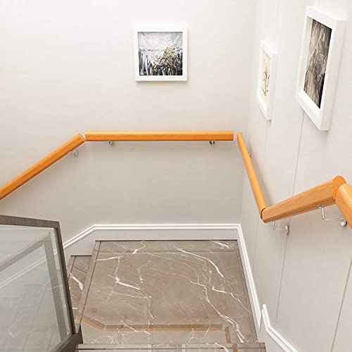 Rampe d'escalier en bois naturel avec support mural de sécurité - 6
