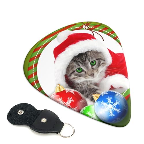 ギターピック 6枚セット クリスマス 子猫 クリスマスボール ギターピックバッグ エレキギターピック ギターピックセット Abs素材 3種厚み 耐久性 携帯便利 紛失しにくい 革収納バッグ ギター専用 音楽愛好家 初心者 贈り物 厚さ 0.46mm