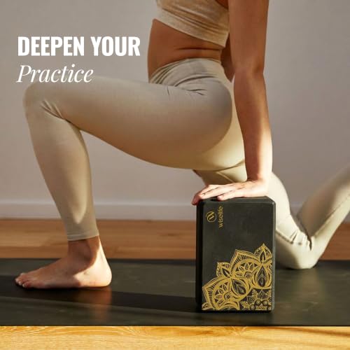 Image of WiseLife Printed Yoga Blocks | Yoga Brick (Pack of 2, Extra Large Size), High-Density EVA Foam Soft Surface for Balance, Support & Performance, Strength Training Exercise (Black)