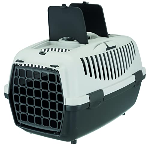 Image of Trixie Capri Durable Plastic Pet Carriers with Handles, Storage Trays, and Stroking Flaps (Dark Grey /Light Grey, XS, Capri 2)