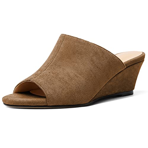 Eldof Wedge Heels for Women Open Toe Slip On Low Wedge Mule Sandals Pumps Shoes for Dress Summer Party Evening 2 Inch