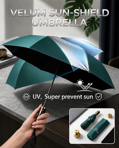 Image of UV Protection Compact Folding Umbrella for Men & Women || Windproof, Waterproof Travel Umbrella with Storage Case || Sun & Rain Protection || Lightweight Portable Umbrella