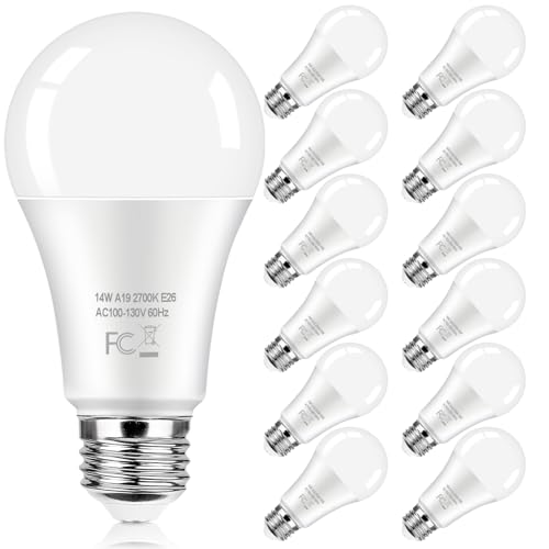 12-pack a19 led light bulb 100 watt equivalent 14w 1600lm non-dimmable bright light bulbs 2700k warm white standard e26 base led bulbs for kitchen bathroom home lighting lamp 90 high cri
