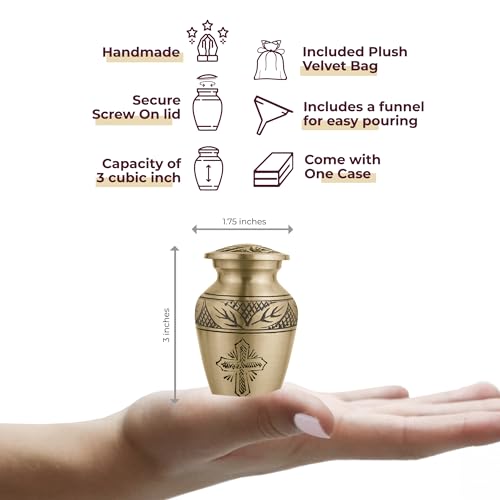 Image of Trupoint Memorials Cremation Urns for Human Ashes, Funeral Memorial Urn for Male and Female, Decorative Burial Metal Urn Collection for Adult Men & Women - Gold Cross, 1 Keepsake