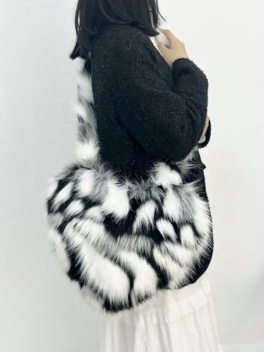 Y2k Purse Crossbody Bags for Women Faux Fur Purse Heart Shaped Purse Satchel Multicolored Shoulder Bag Trendy Fuzzy Bag3
