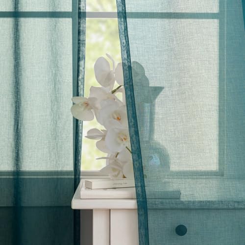 Image of MYSTIC-HOME Sheer Curtains Green 95 Inches Long, 108 Inch Width Window Treatments Rod Pocket Drapes for Living Room, Bedroom, Semi Extra Wide Sheer Curtains for Patio, Villa, 108 inchx 95 inch, 2 Panels