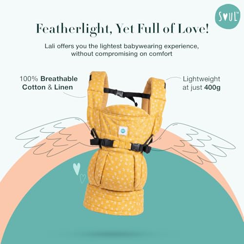 Image of SOULSLINGS 4-in-1 Lali Baby Carrier Bag - Daisy - Cotton | Compact & Lightweight (400g) | Adjustable for 0-24 Months (4-15kg) | Machine Washable & Handwashable | Breastfeeding Friendly